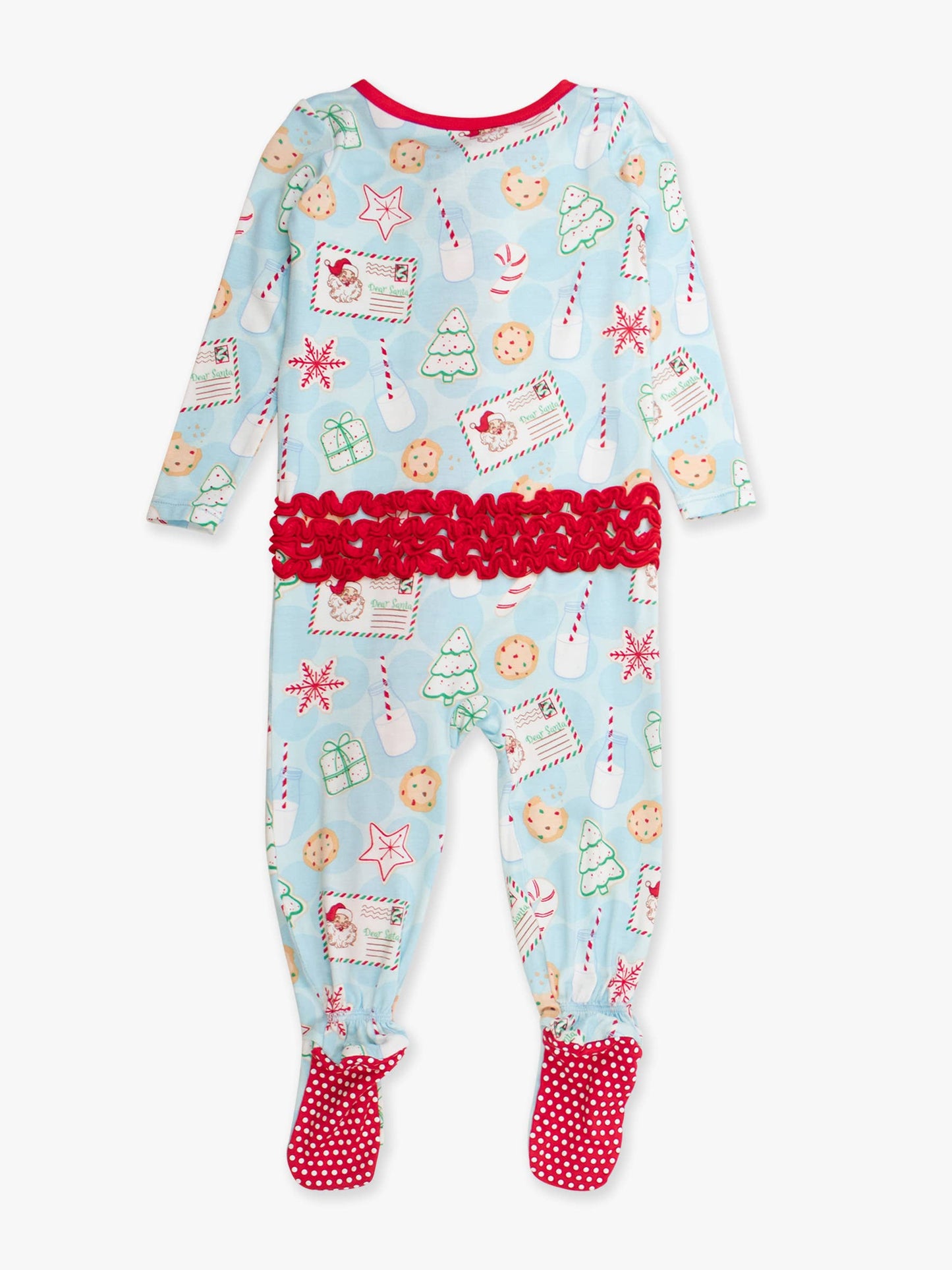 SoftSnooze™ Baby Girls Bamboo Viscose Santa Sweets Footed Ruffle One Piece Pajama