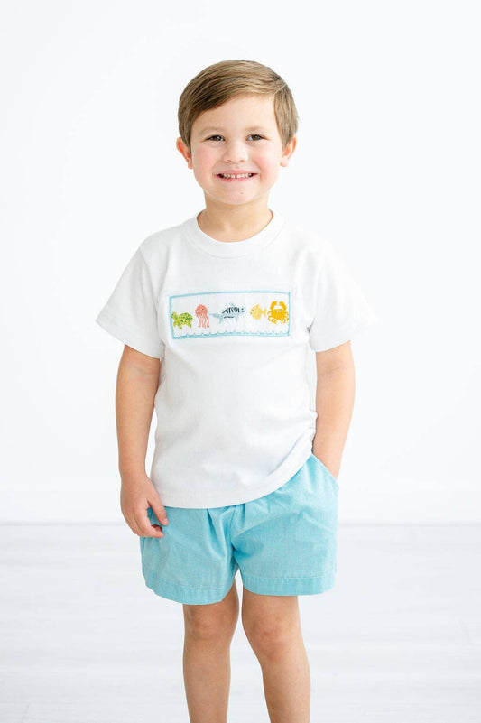 Sea Animals Smocked Beau T-Shirt/Shorts Set