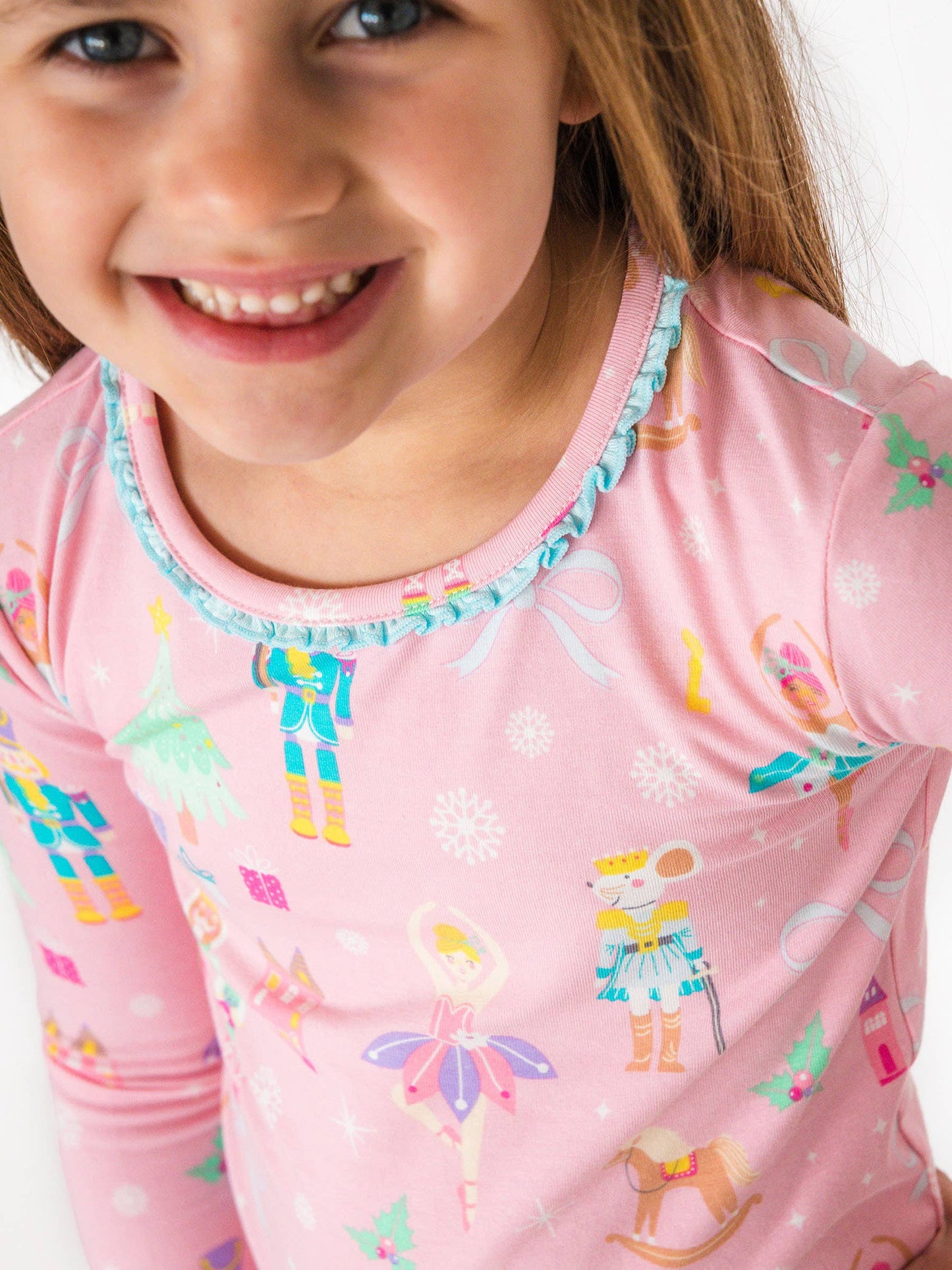 SoftSnooze™ Girls Cotton Modal Sugarplum Dreams Ruffle Long Sleeve Pajama Set