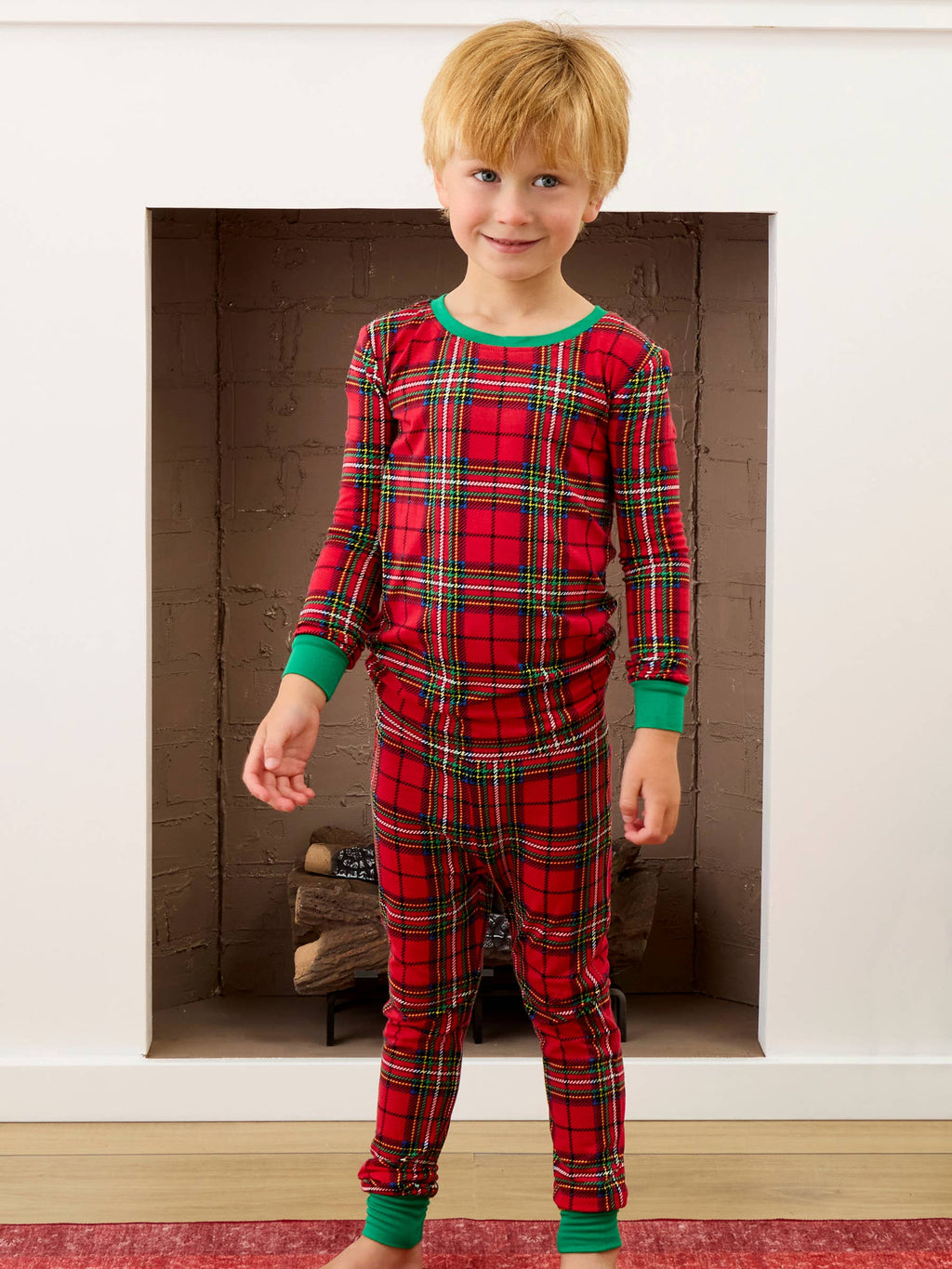 SoftSnooze™ Kids Bamboo Viscose Red Nicholas Plaid Long Sleeve Pajama Set