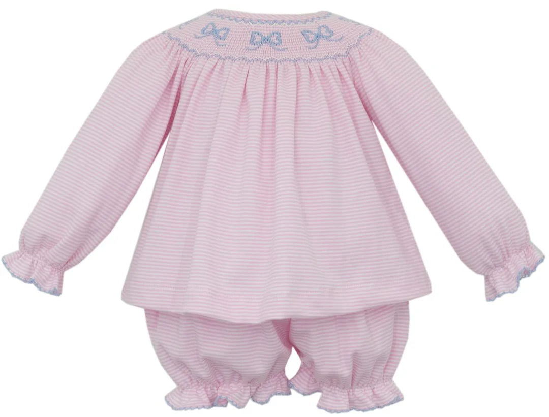 Bows Pink Knit Stripe Bishop Bloomer Set L/S