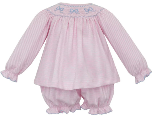 Bows Pink Knit Stripe Bishop Bloomer Set L/S