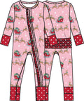 SoftSnooze™ Baby Girls Bamboo Viscose Pink Christmas Reindeer Sleigh Ride Convertible Ruffle One Piece Footie Pajama
