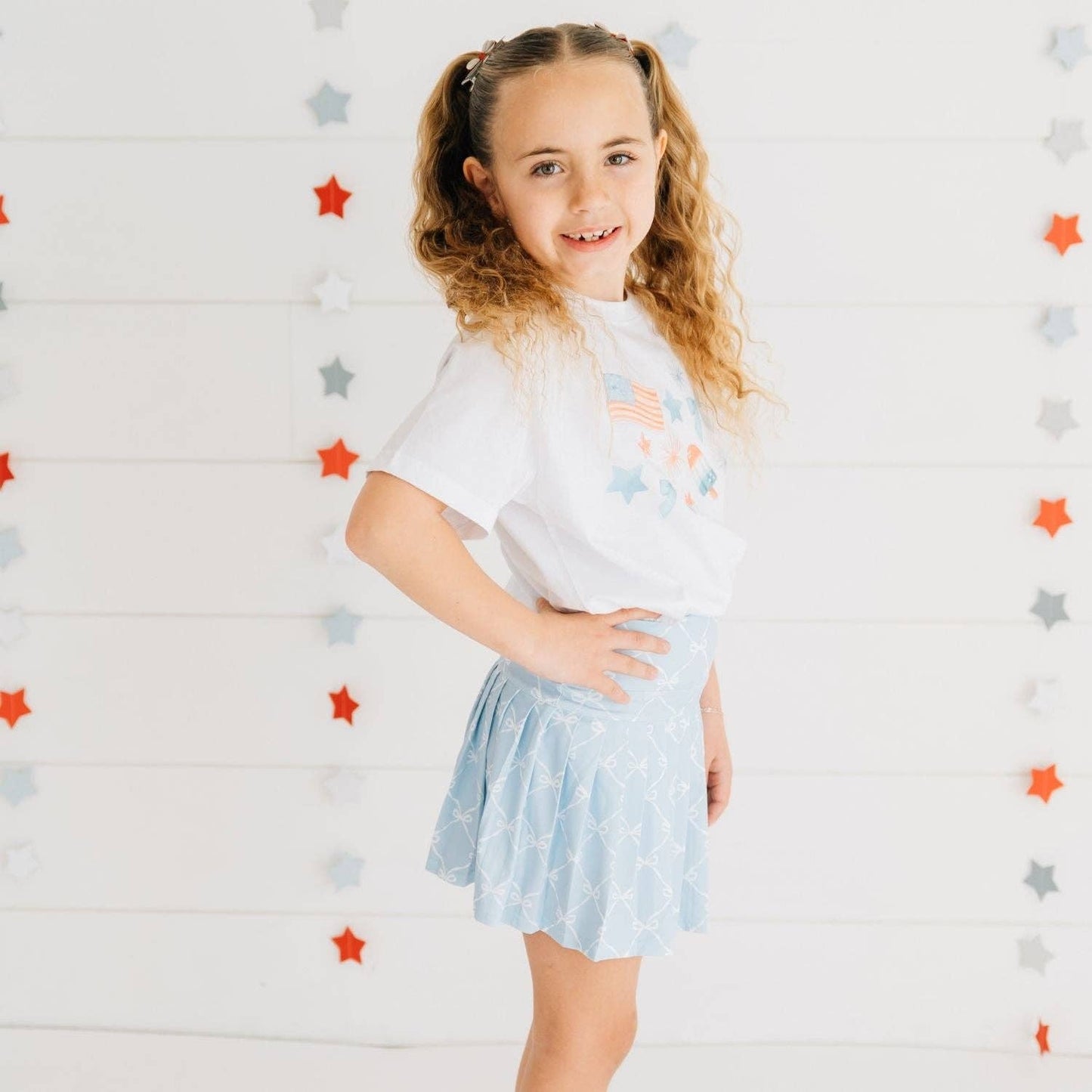Powder Blue Bow Trellis Athletic Skort - Fourth of July