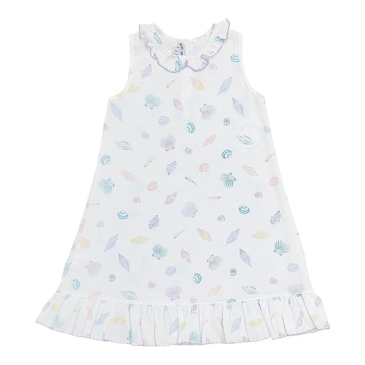 Seashell Print Purple Trim Gown