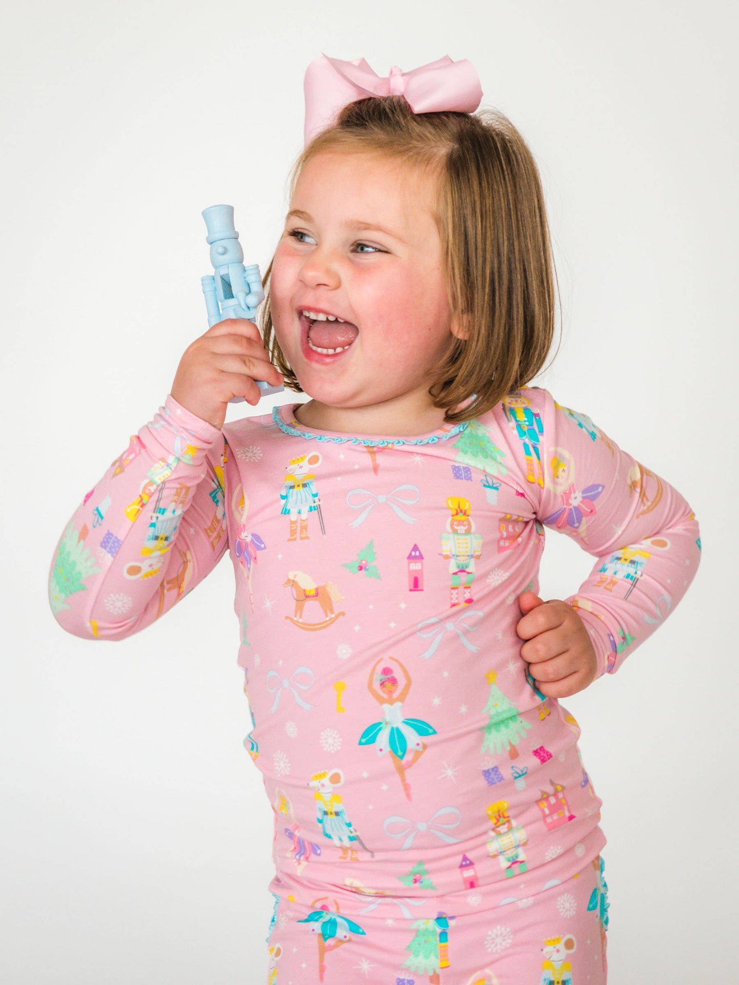 SoftSnooze™ Toddler Girls Cotton Modal Sugarplum Dreams Ruffle Long Sleeve Pajama Set with Signature Rear Ruffles