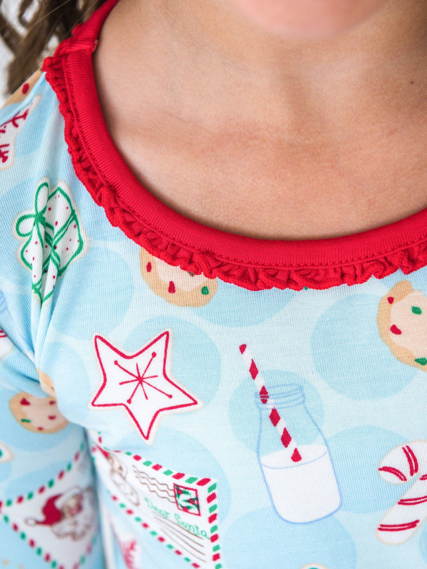 SoftSnooze™ Toddler Girls Bamboo Viscose Santa Sweets Ruffle Long Sleeve Pajama Set with Signature Rear Ruffles