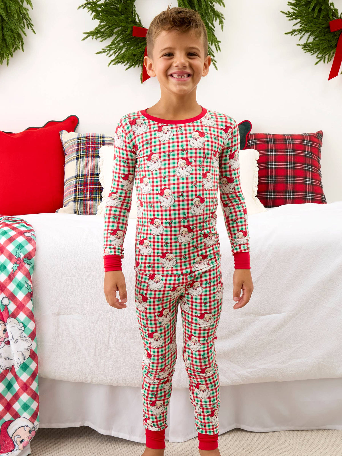 SoftSnooze™ Kids Bamboo Viscose Red & Green Dear Santa Christmas Long Sleeve Pajama Set