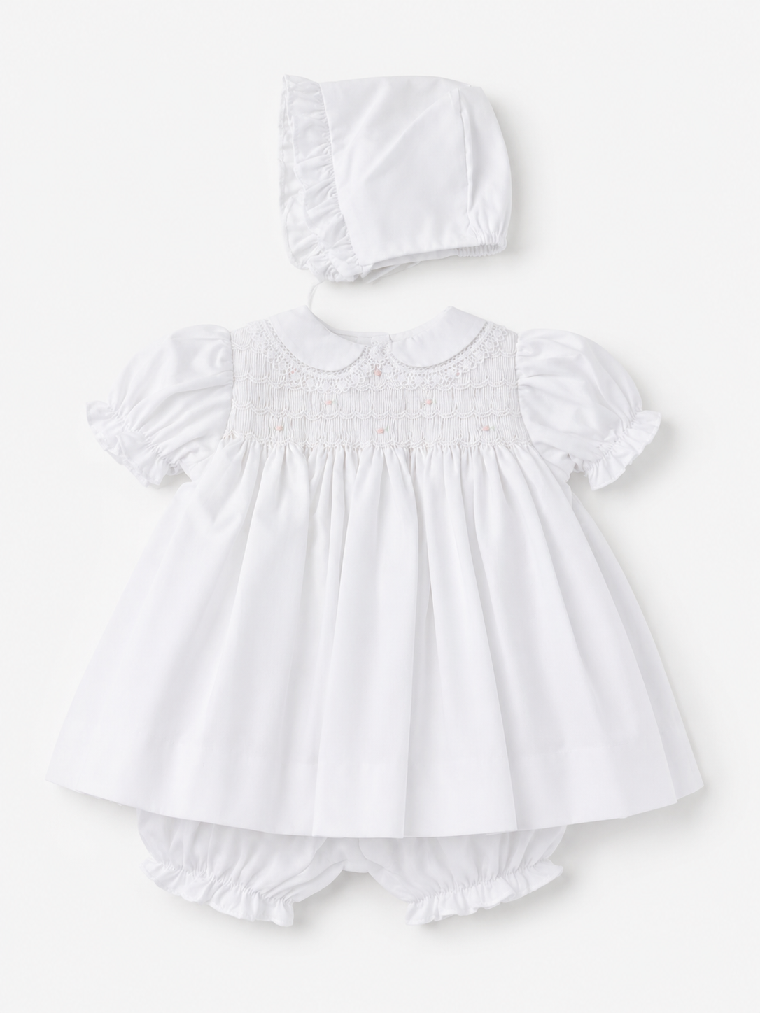 White smocked lace dress