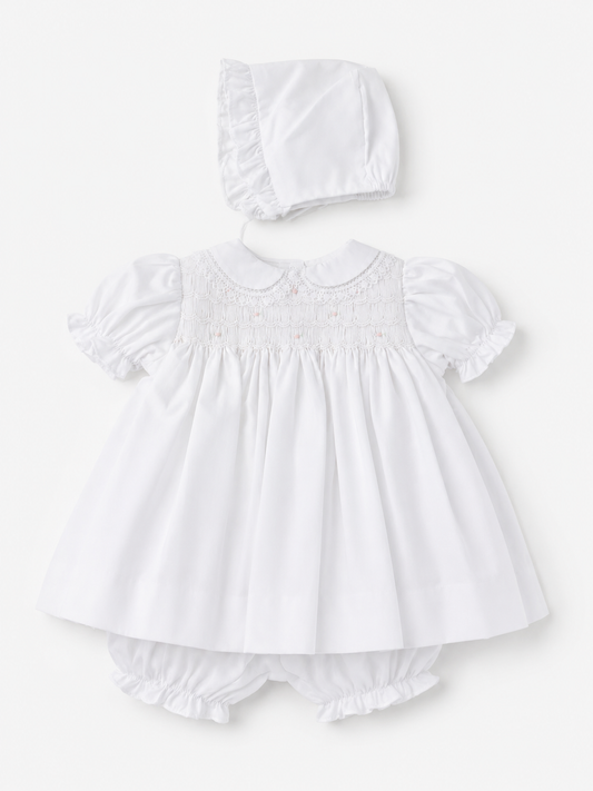 White smocked lace dress