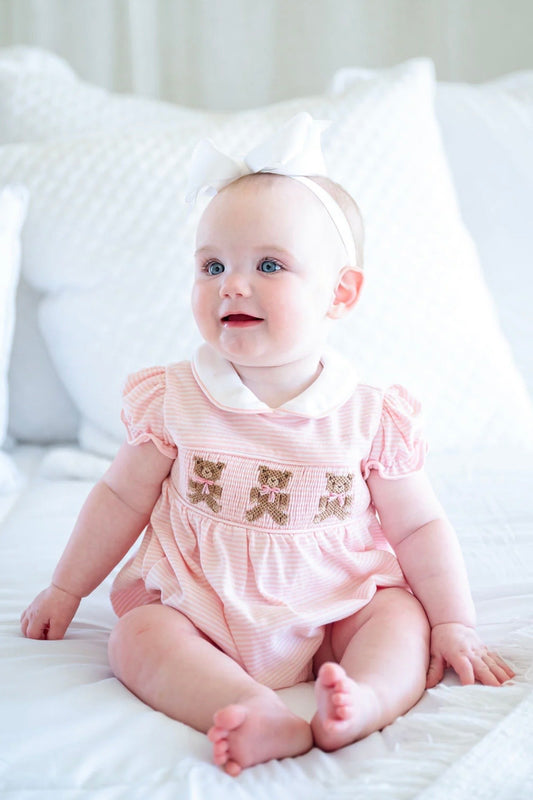 Pink Teddy Bears Smocked Pima Cotton Bubble
