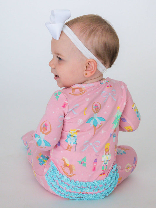 SoftSnooze™ Baby Girls Cotton Modal Sugarplum Dreams Footed Ruffle One Piece Pajama