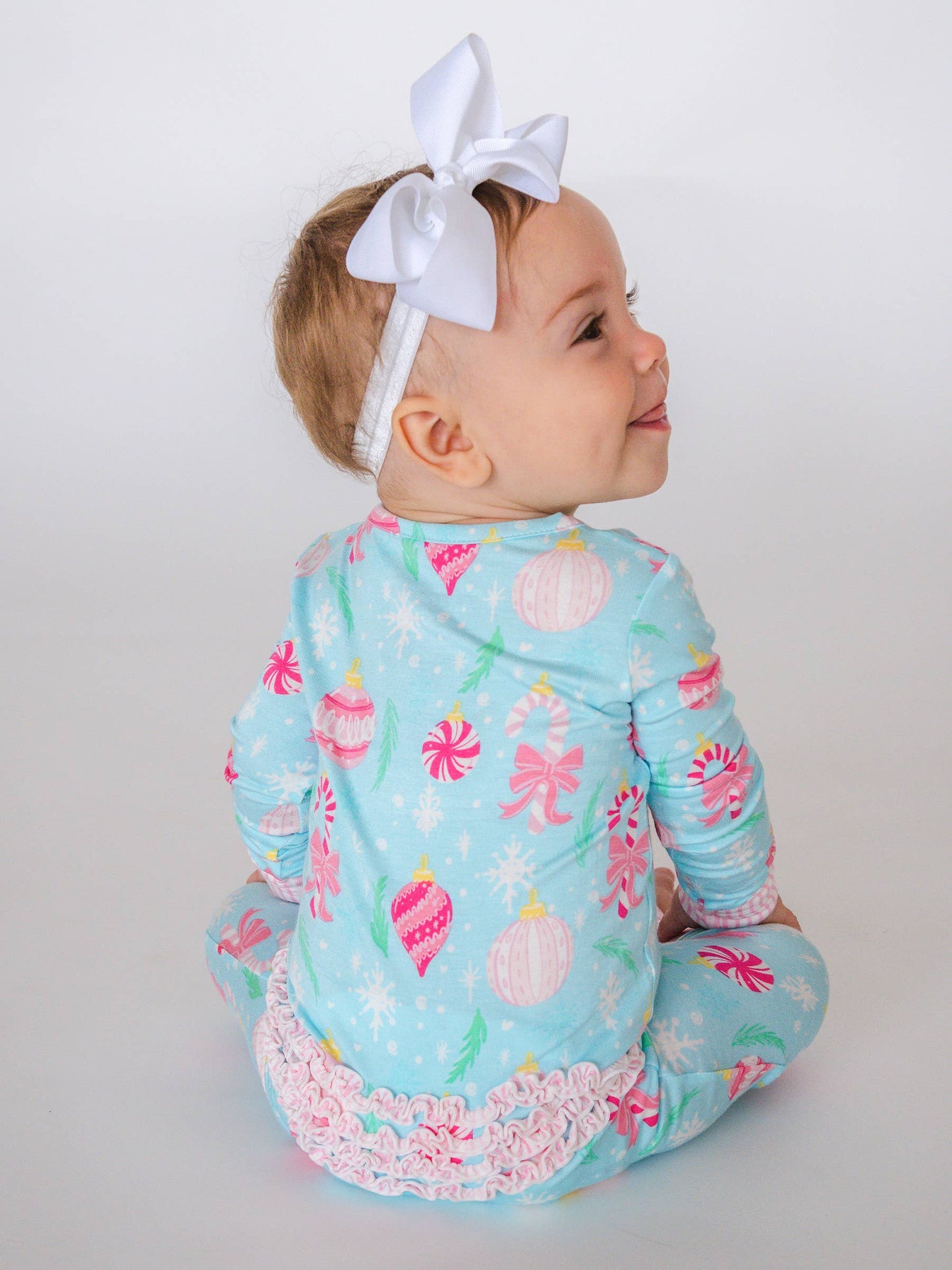 SoftSnooze™ Baby Girls Bamboo Viscose Ornament Dreams Convertible Ruffle One Piece Footie Pajama