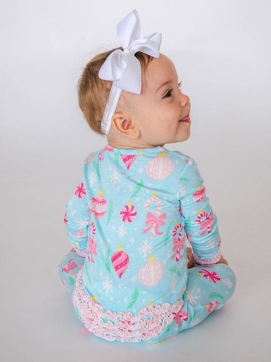 SoftSnooze™ Baby Girls Bamboo Viscose Ornament Dreams Convertible Ruffle One Piece Footie Pajama