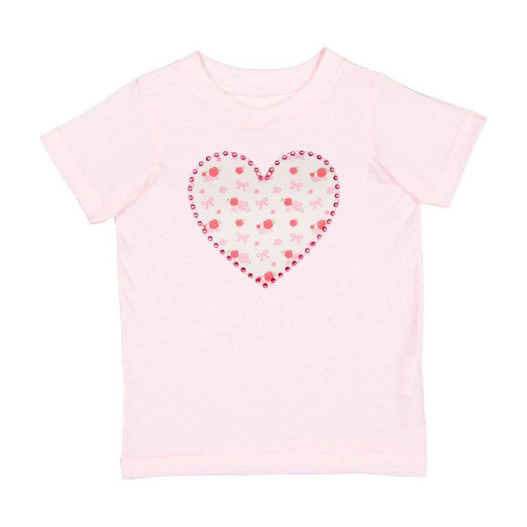 Dainty Rose Pearl Heart Patch Short Sleeve T-Shirt - Kids