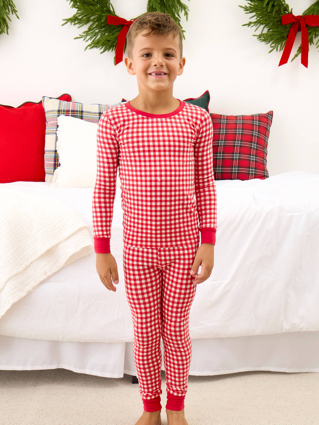 SoftSnooze™ Kids Cotton Modal Red & White Gingham Long Sleeve Pajama Set