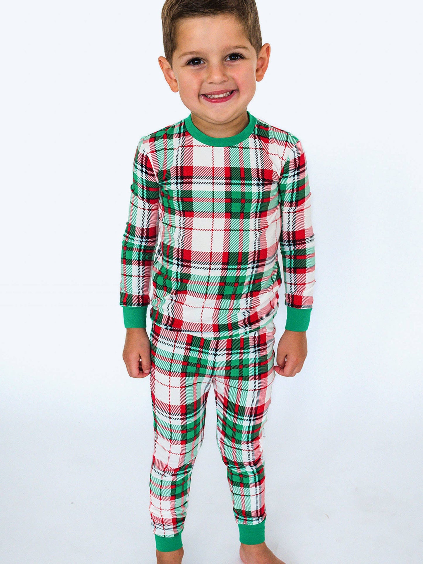 SoftSnooze™ Boys Cotton Modal Dashing Dreams Plaid Long Sleeve Pajama Set