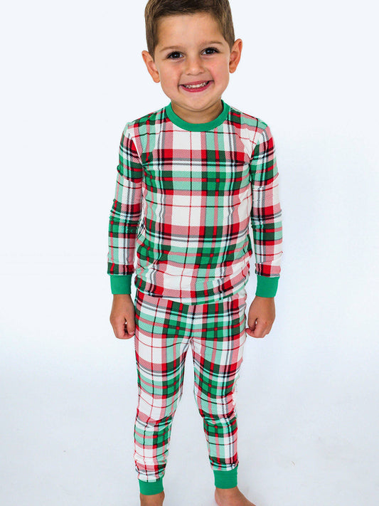 SoftSnooze™ Boys Cotton Modal Dashing Dreams Plaid Long Sleeve Pajama Set