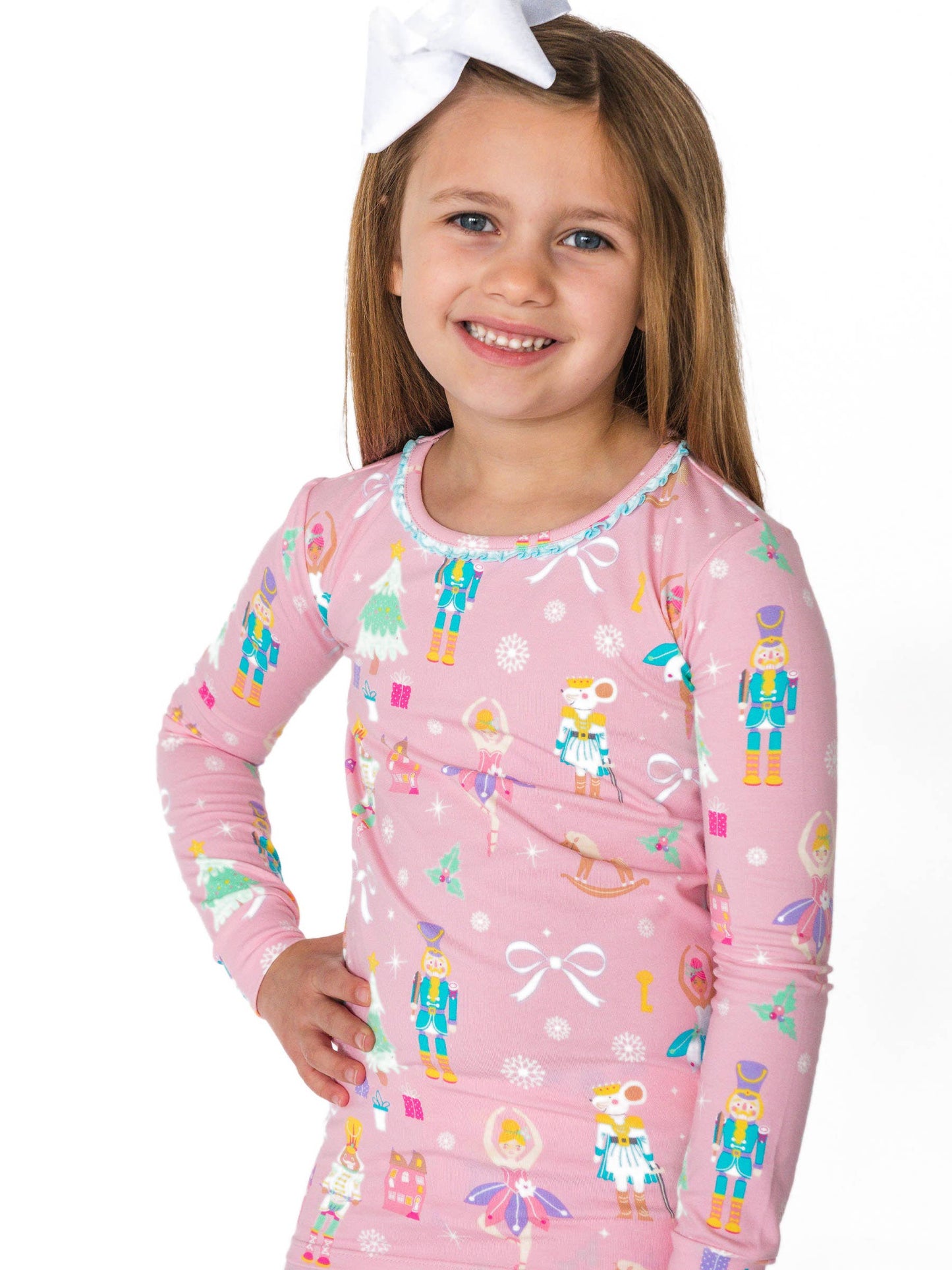 SoftSnooze™ Girls Cotton Modal Sugarplum Dreams Ruffle Long Sleeve Pajama Set