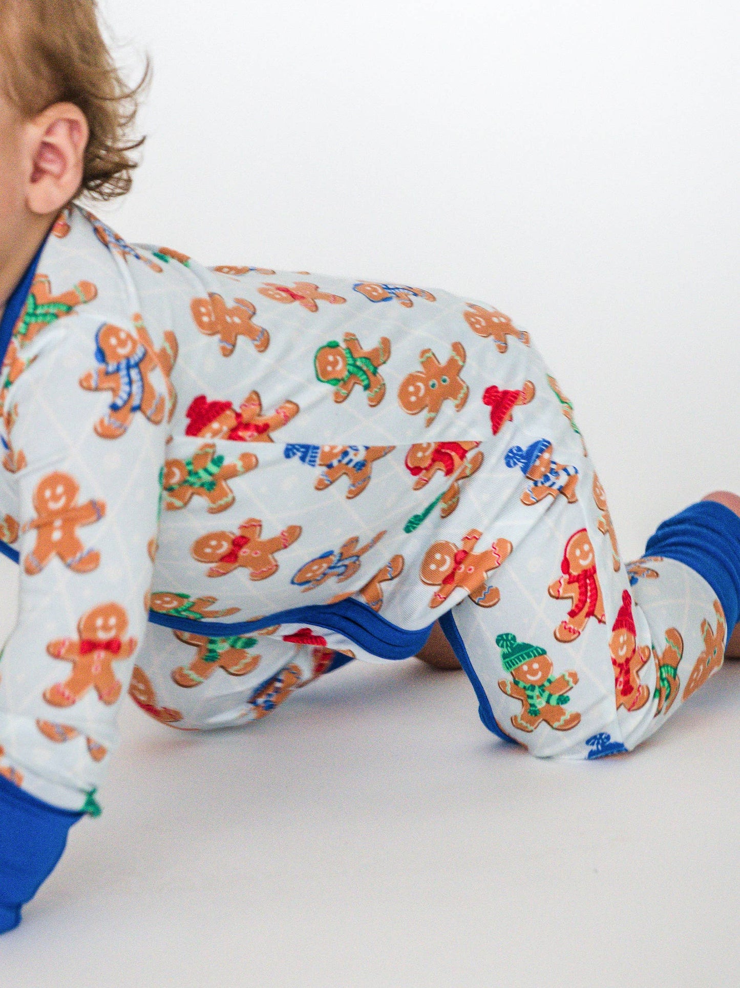 SoftSnooze™ Baby Bamboo Viscose Blue Gingerbread Buddies Convertible One Piece Footie Pajama