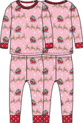 SoftSnooze™ Girls Bamboo Viscose Pink Christmas Reindeer Sleigh Ride Ruffle Long Sleeve Pajama Set