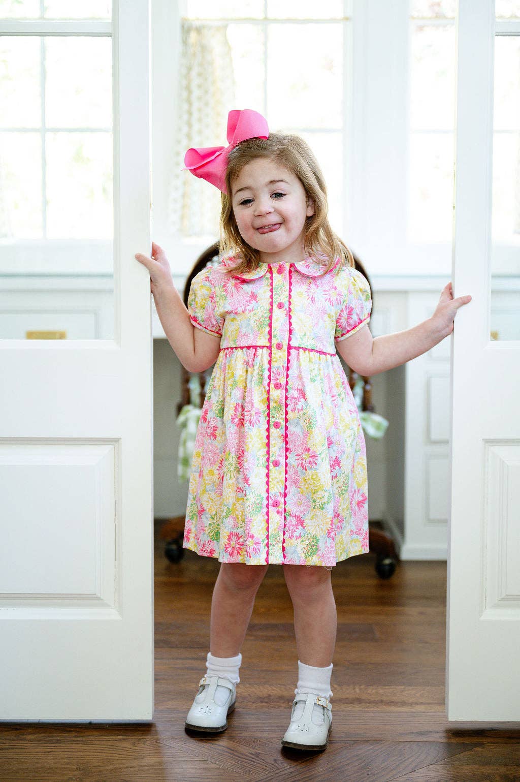 Colorful Floral Front Button Dress