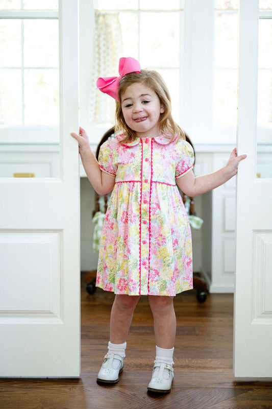 Colorful Floral Front Button Dress