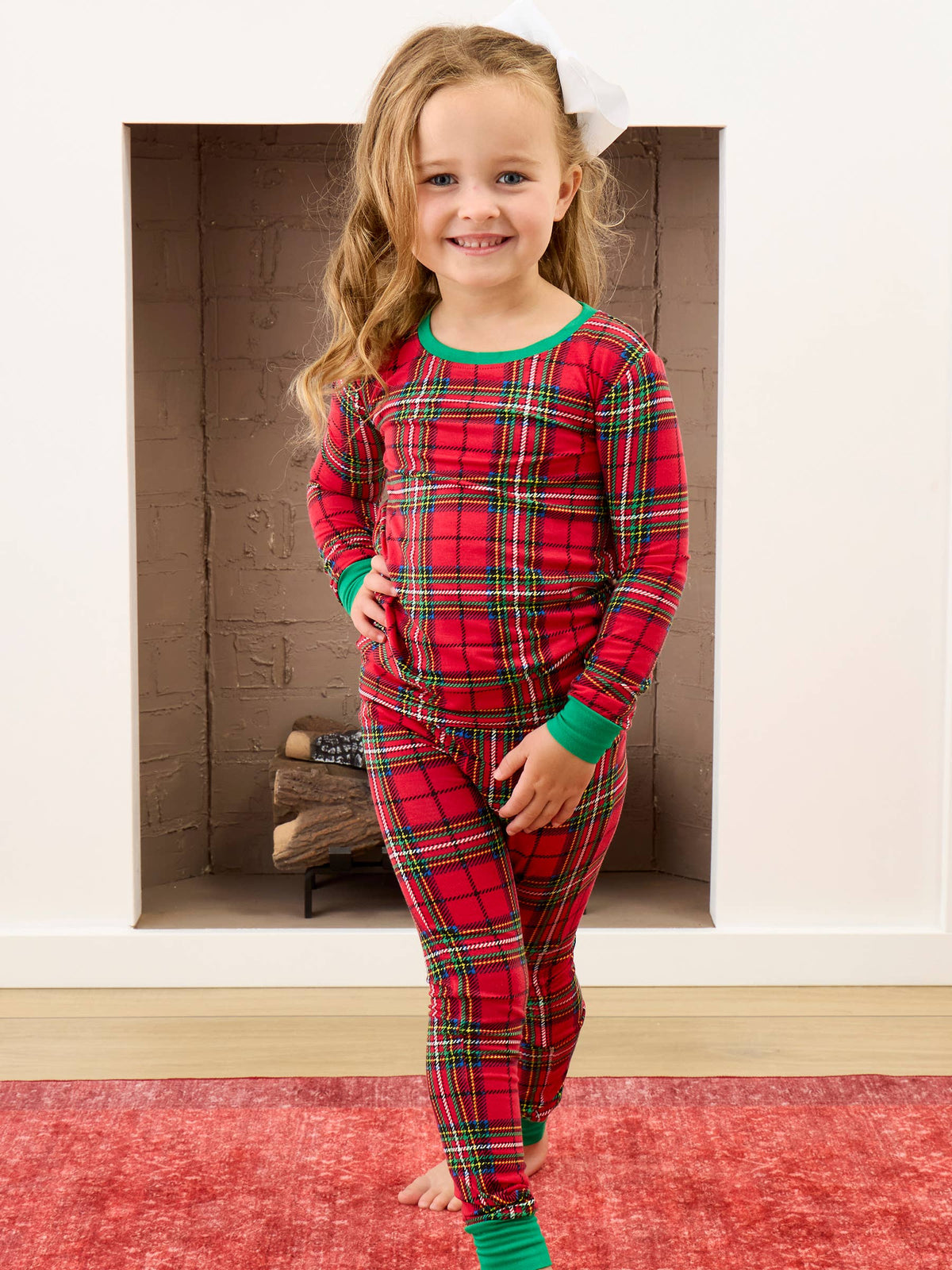 SoftSnooze™ Kids Bamboo Viscose Red Nicholas Plaid Long Sleeve Pajama Set