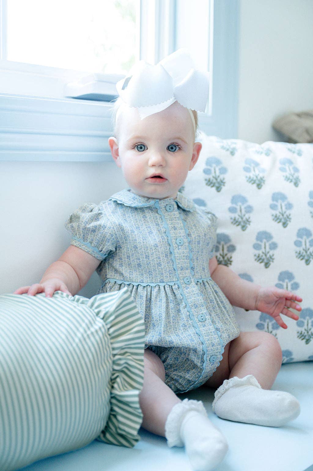 Blue Floral Front Button Bubble