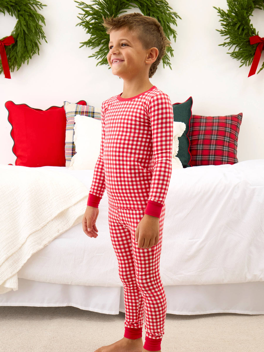 SoftSnooze™ Kids Cotton Modal Red & White Gingham Long Sleeve Pajama Set