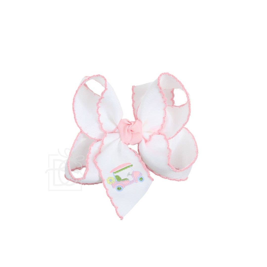EMBROIDERED GOLF CART CROCHET EDGE HAIR BOW
