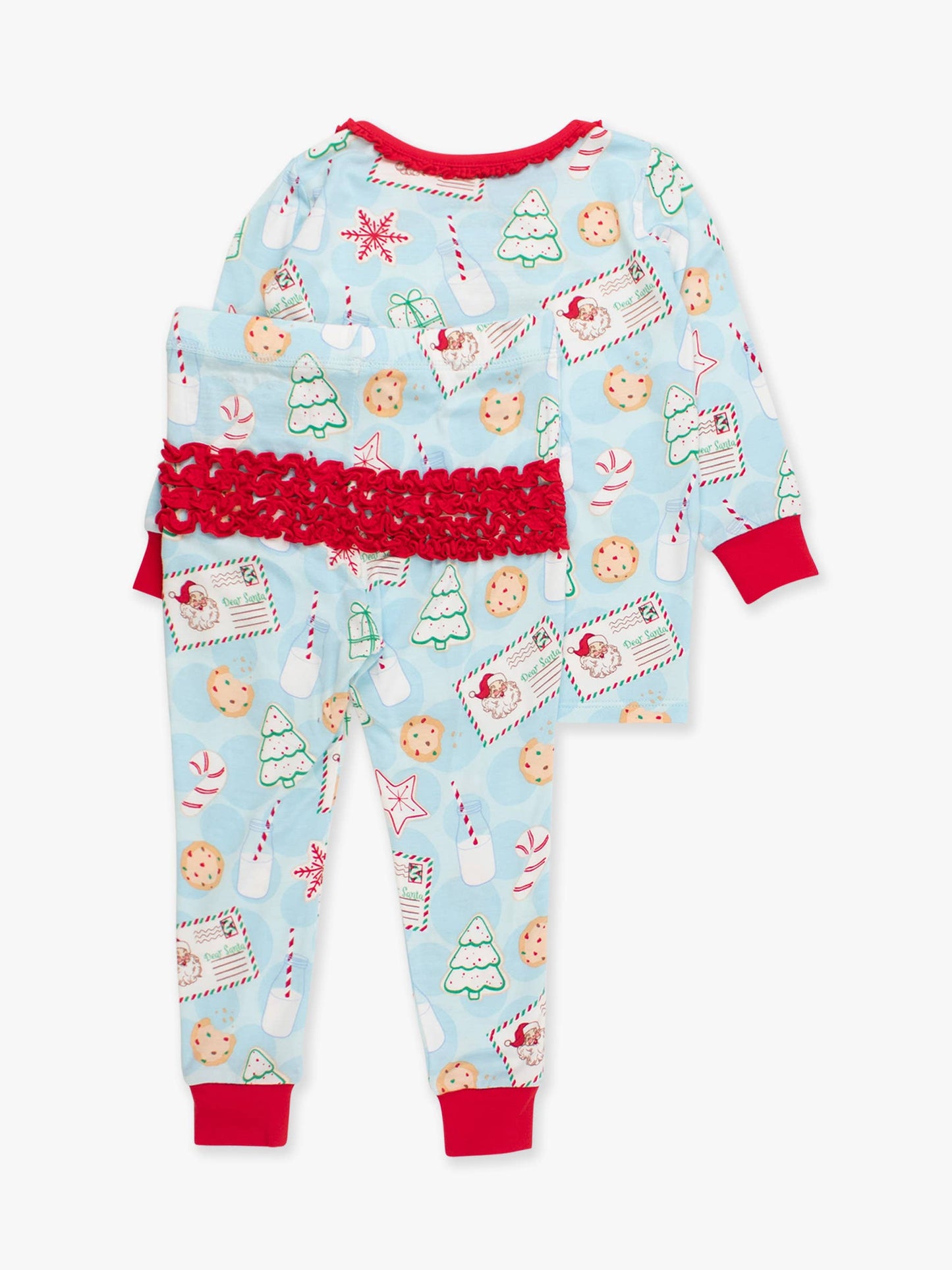 SoftSnooze™ Toddler Girls Bamboo Viscose Santa Sweets Ruffle Long Sleeve Pajama Set with Signature Rear Ruffles
