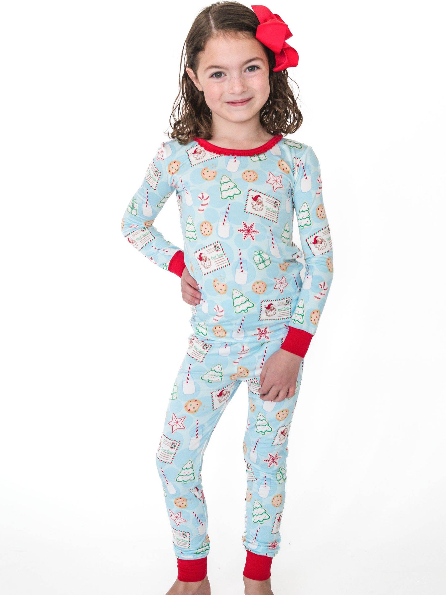 SoftSnooze™ Girls Bamboo Viscose Santa Sweets Ruffle Long Sleeve Pajama Set