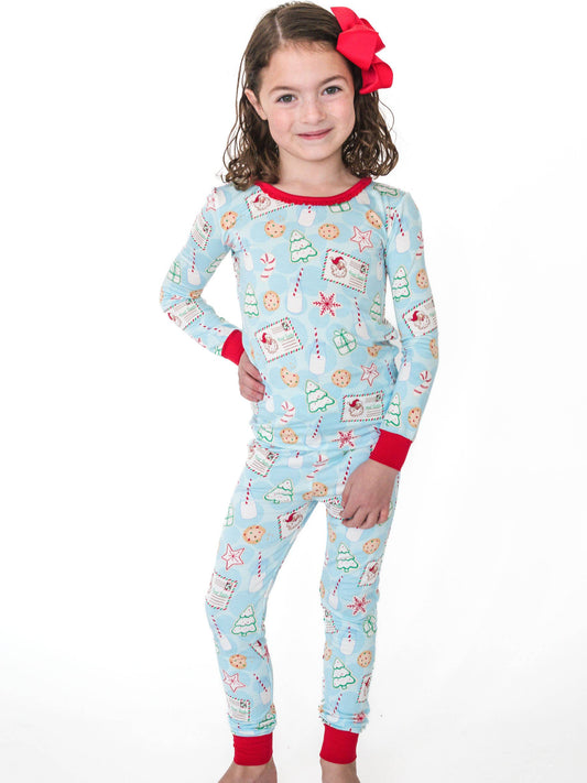 SoftSnooze™ Girls Bamboo Viscose Santa Sweets Ruffle Long Sleeve Pajama Set
