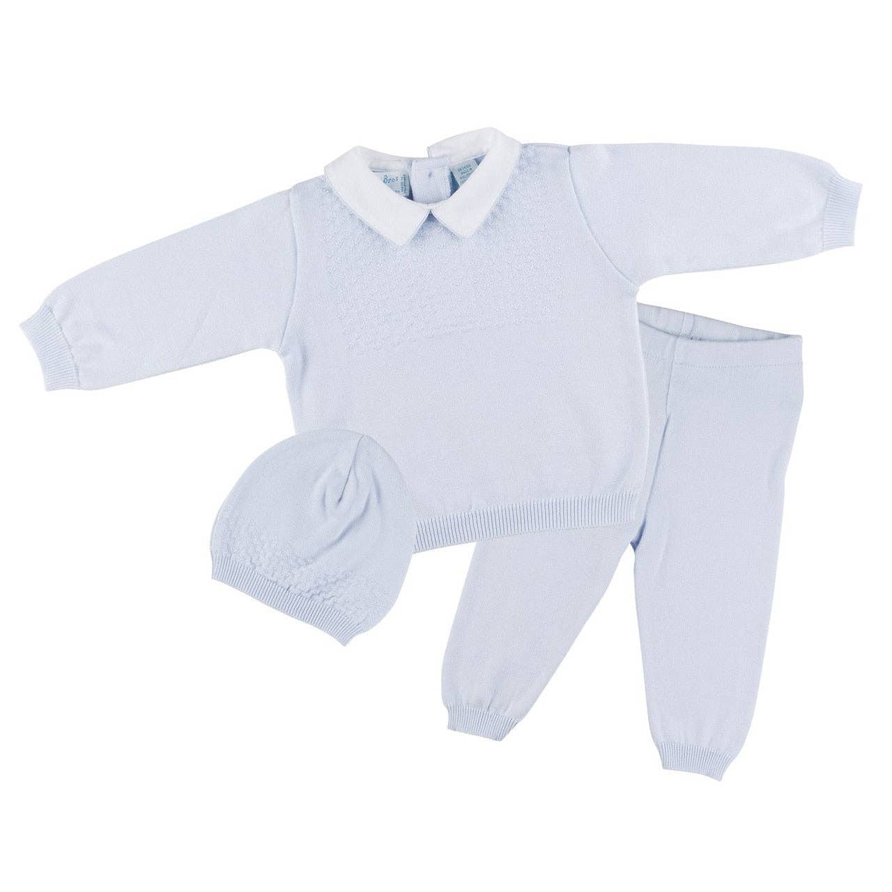 Baby Boys Pique Collar Diamond Knit 2-Piece with Hat