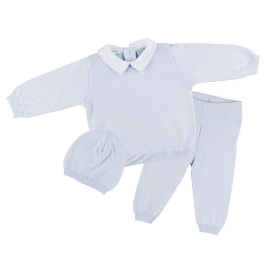 Baby Boys Pique Collar Diamond Knit 2-Piece with Hat