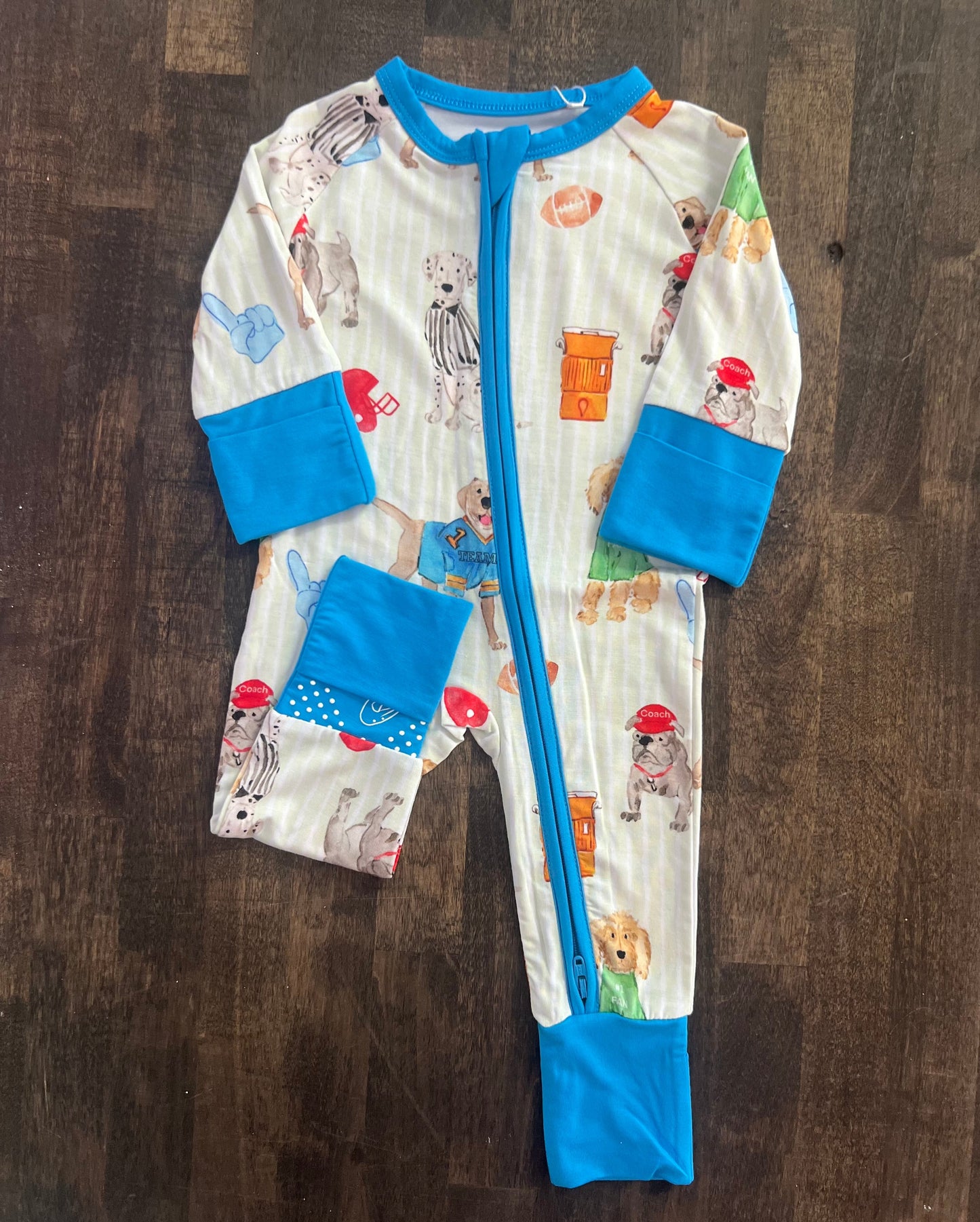 Puppy Football Zipper Onesie
