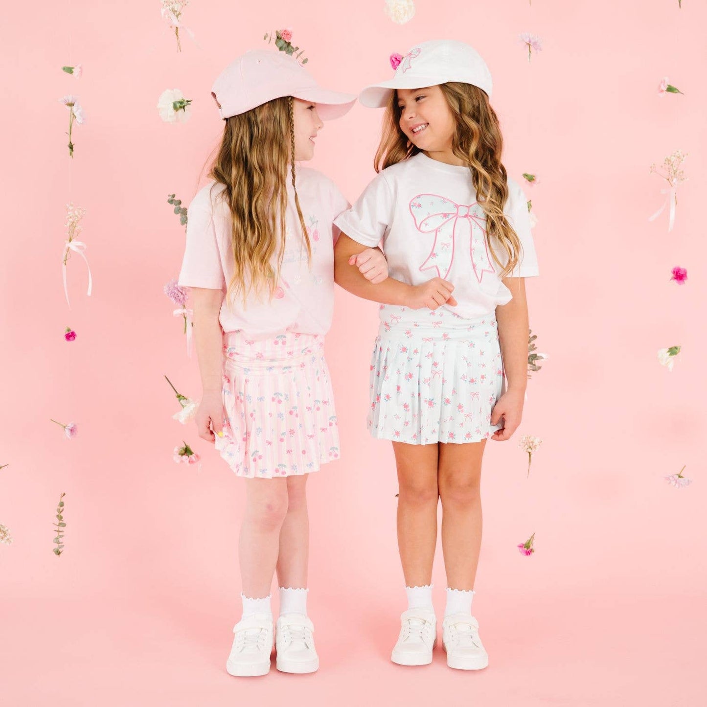 Sky Blue Floral Bow Patch Short Sleeve T-Shirt - Kids Spring