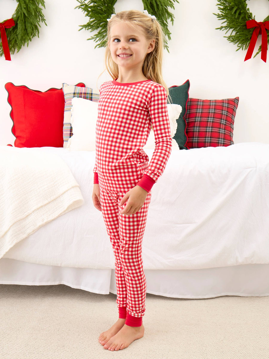 SoftSnooze™ Kids Cotton Modal Red & White Gingham Long Sleeve Pajama Set