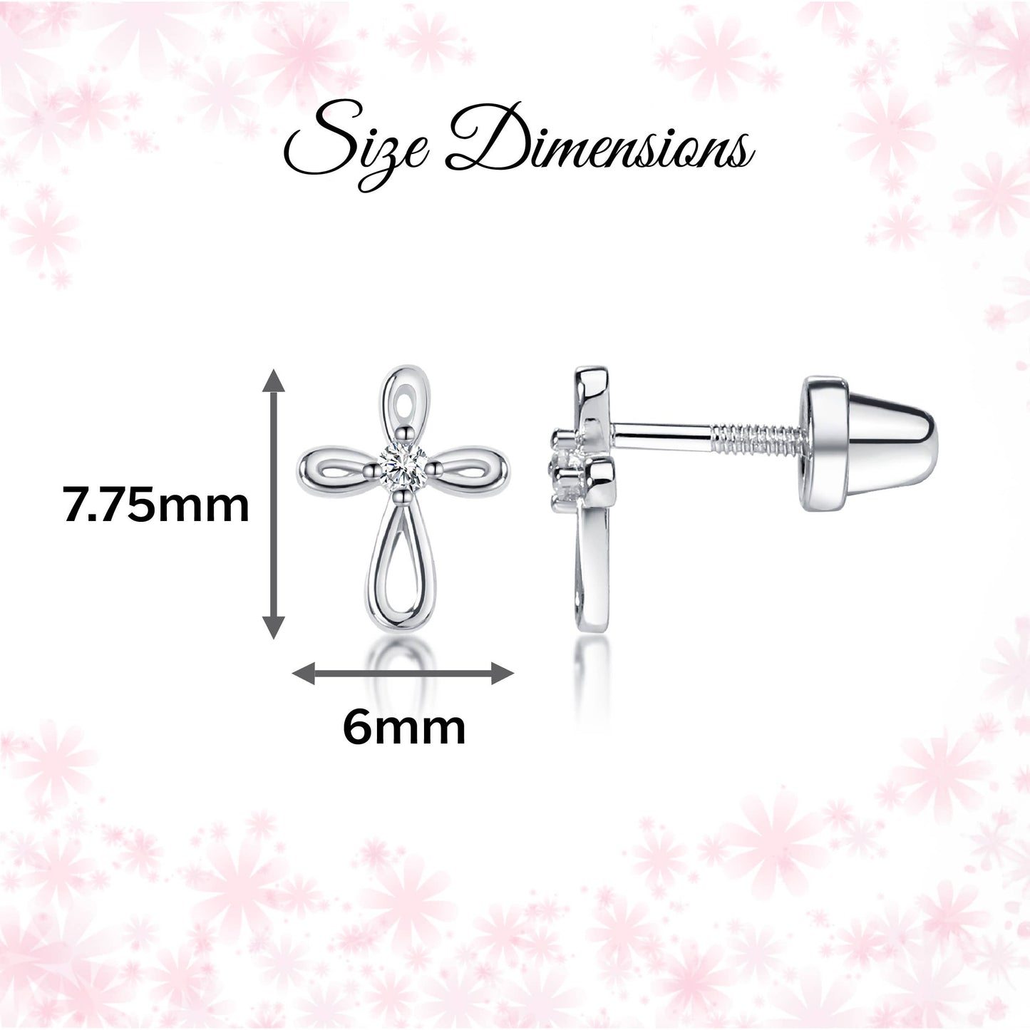 Sterling Silver Screw-Back Infinity Cross Baptism Earrings