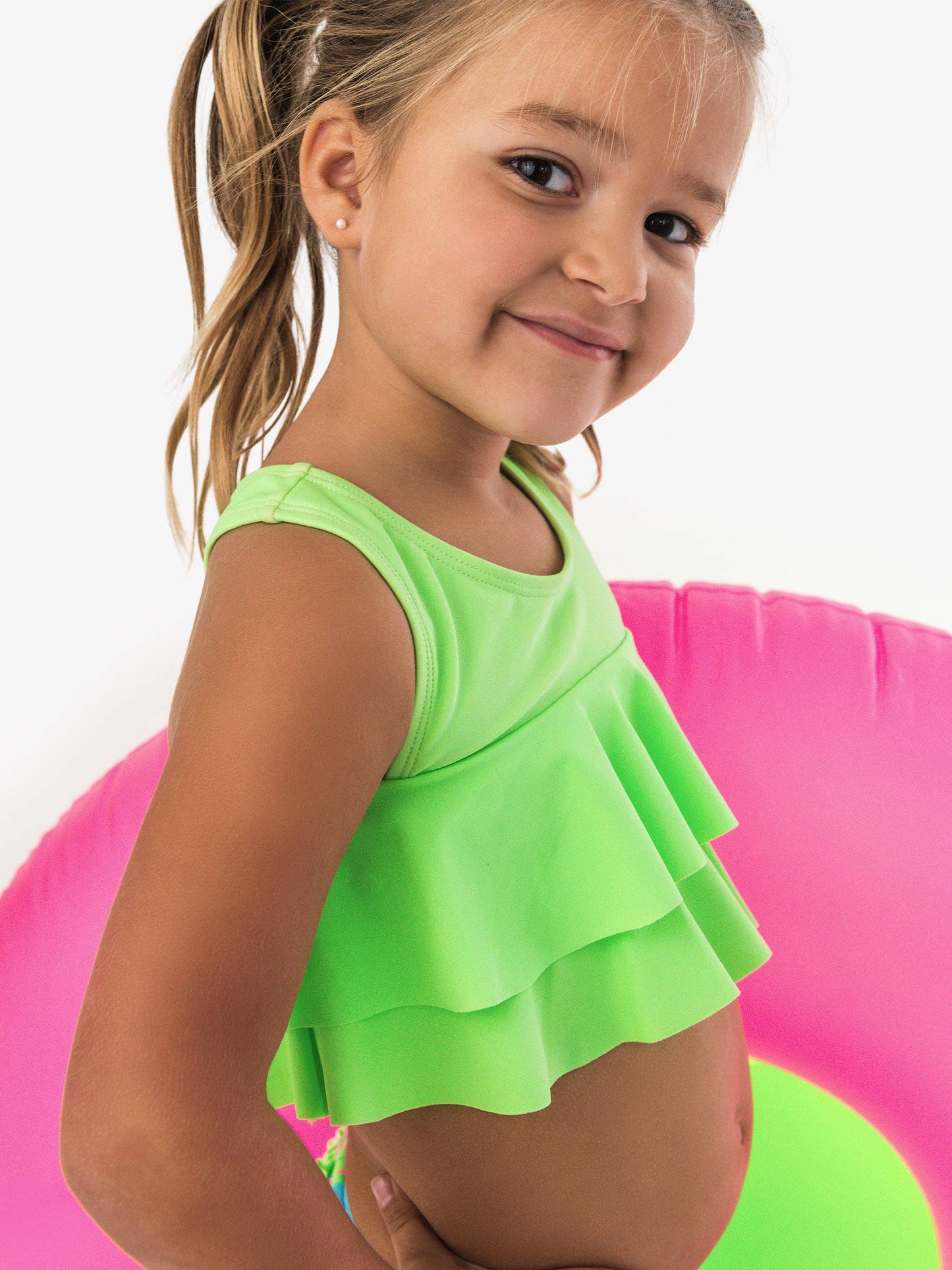 Girls Neon Jelly Time Flounce Bikini 2-Piece Swimsuit with Signature Rear Ruffles