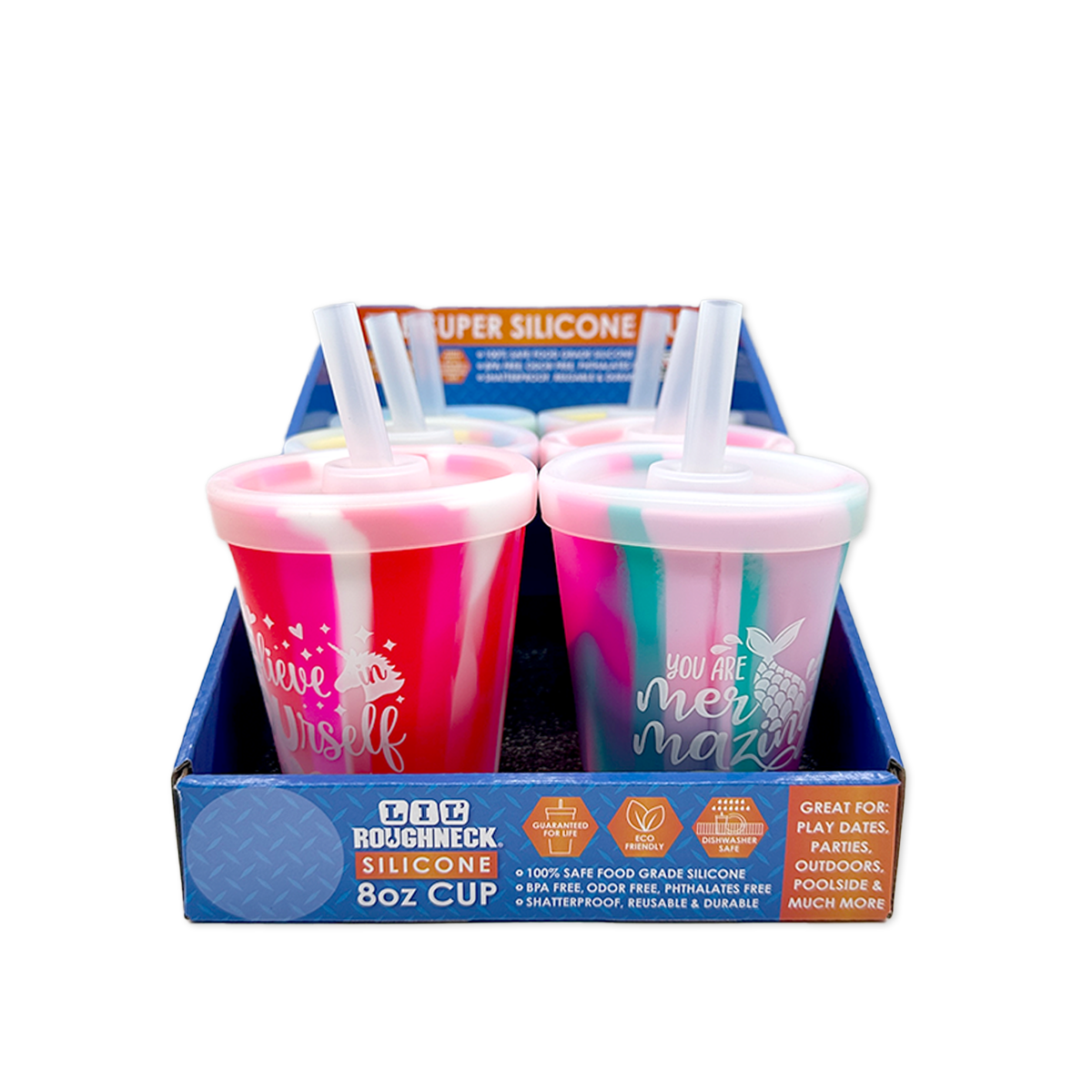 Silicone 8oz Kids Toddler Kiddo Super Cups- 6/Display