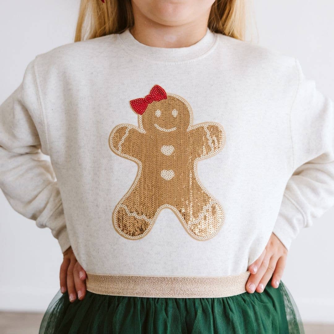 Gingerbread Sequin Patch Christmas Sweatshirt Girls Clothes