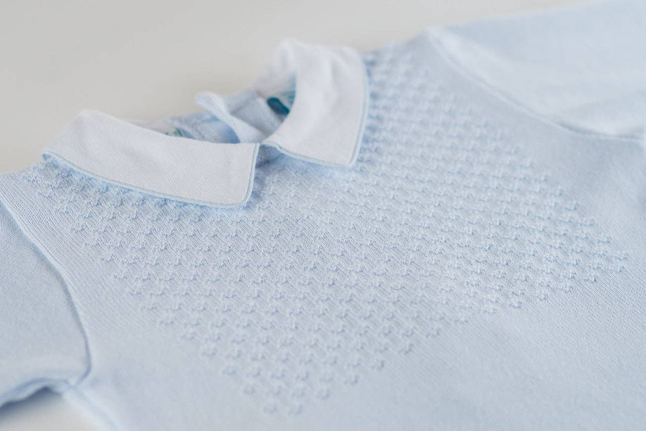 Baby Boys Pique Collar Diamond Knit 2-Piece with Hat