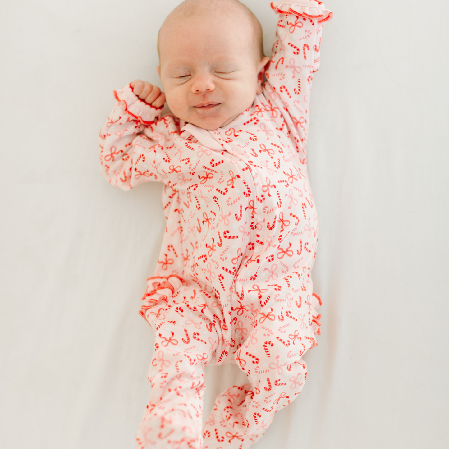 Candy Cane Lane Print Ruffle Zip Footie