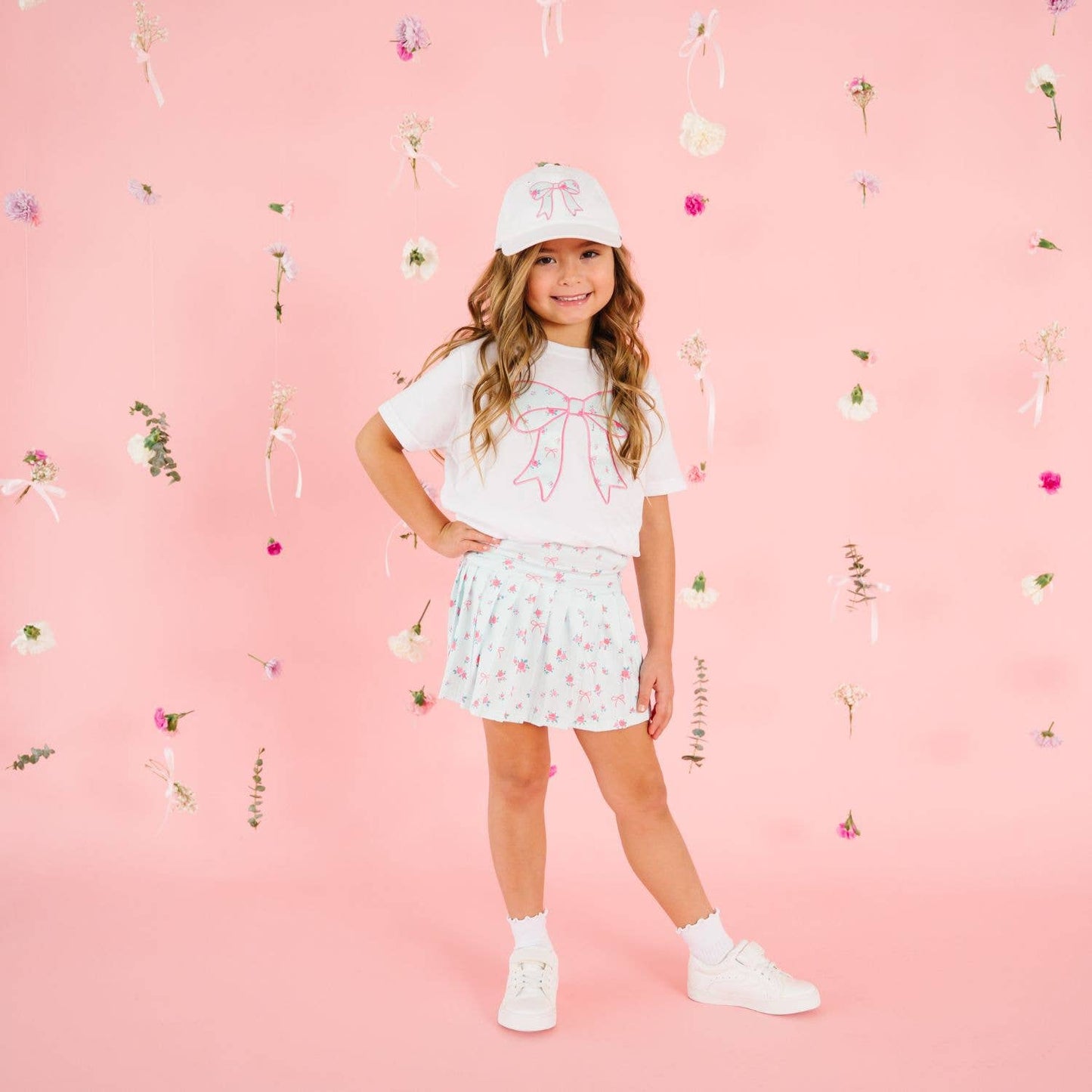 Sky Blue Floral Athletic Skort - Kids Clothing - Activewear