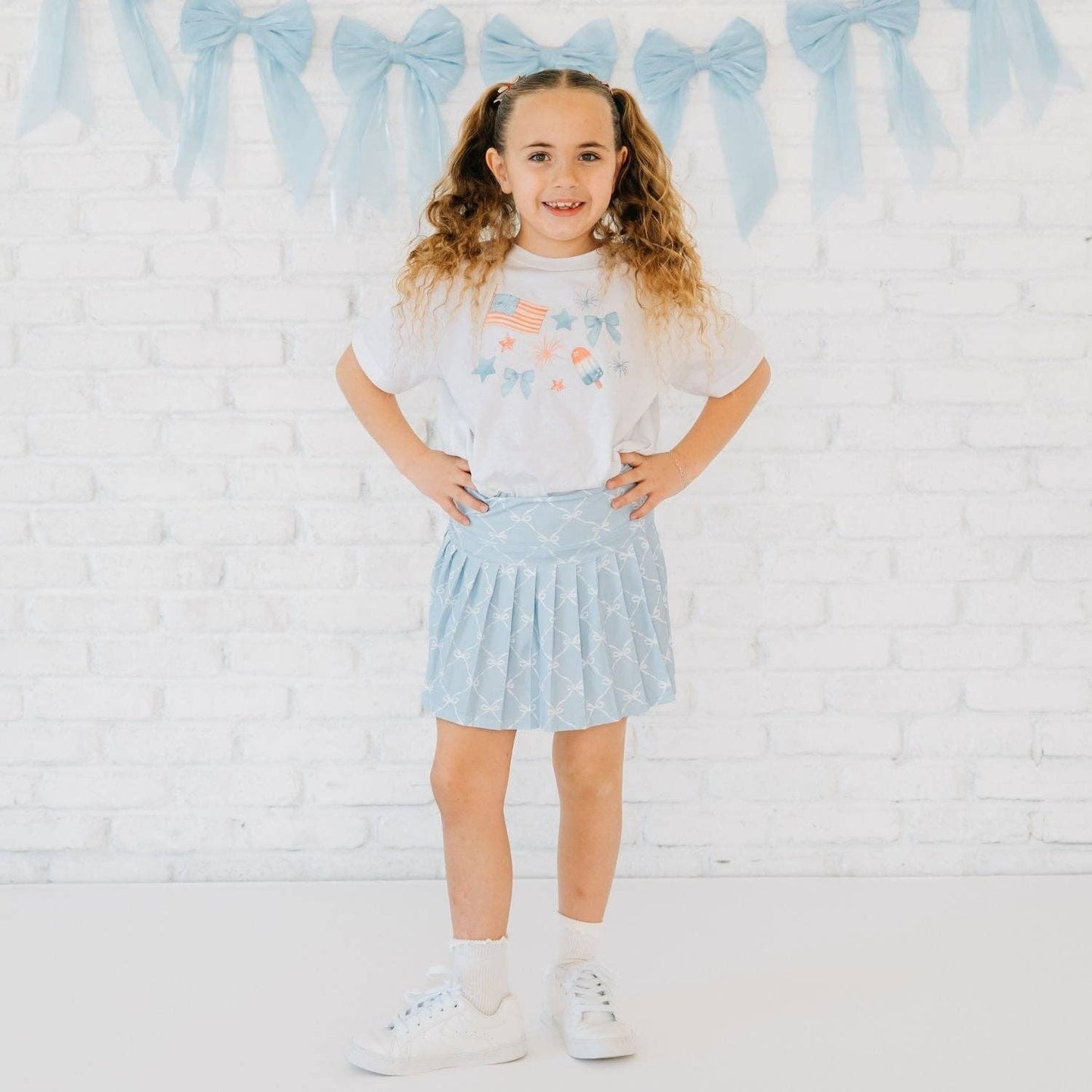 Powder Blue Bow Trellis Athletic Skort - Fourth of July