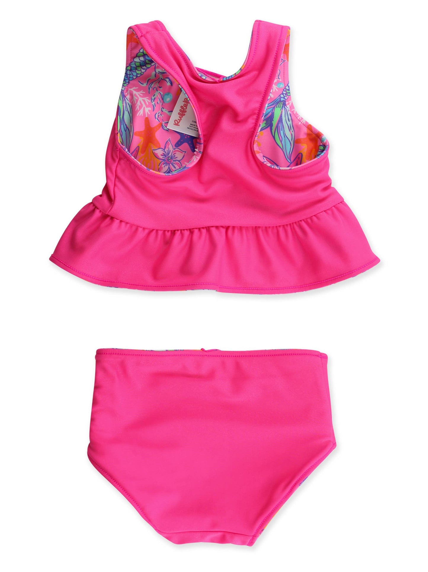 Girls Neon Shimmer Mermaid Reversible Peplum Tankini 2-Piece Swimsuit