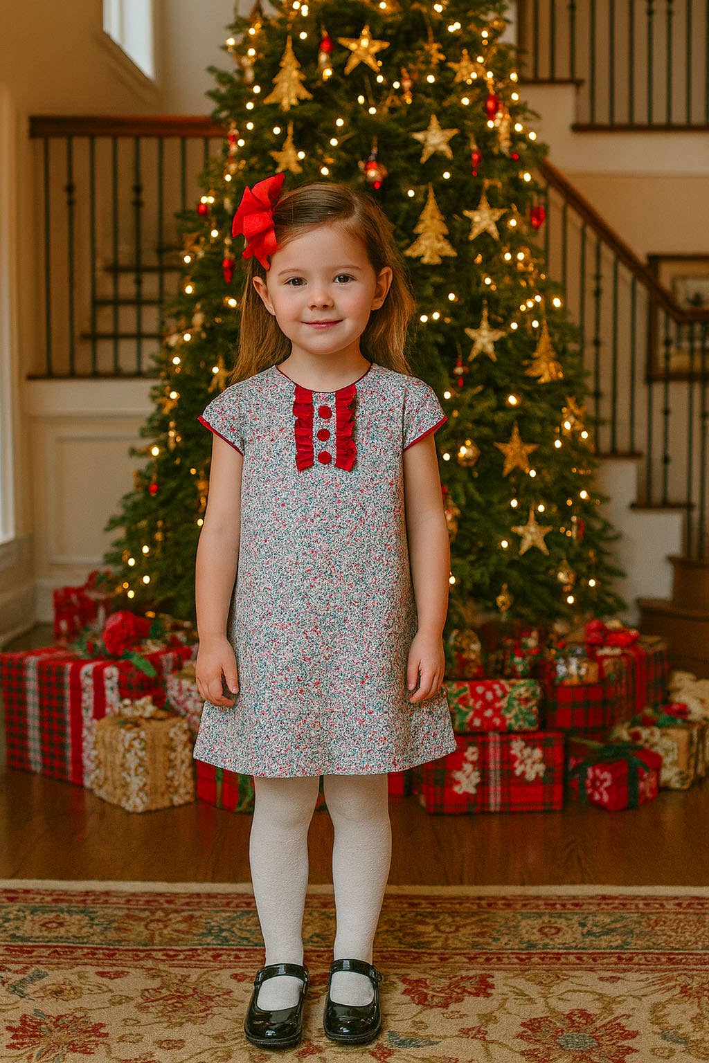 Girl's "Callie & Carter" Christmas Floral  A Line Dress