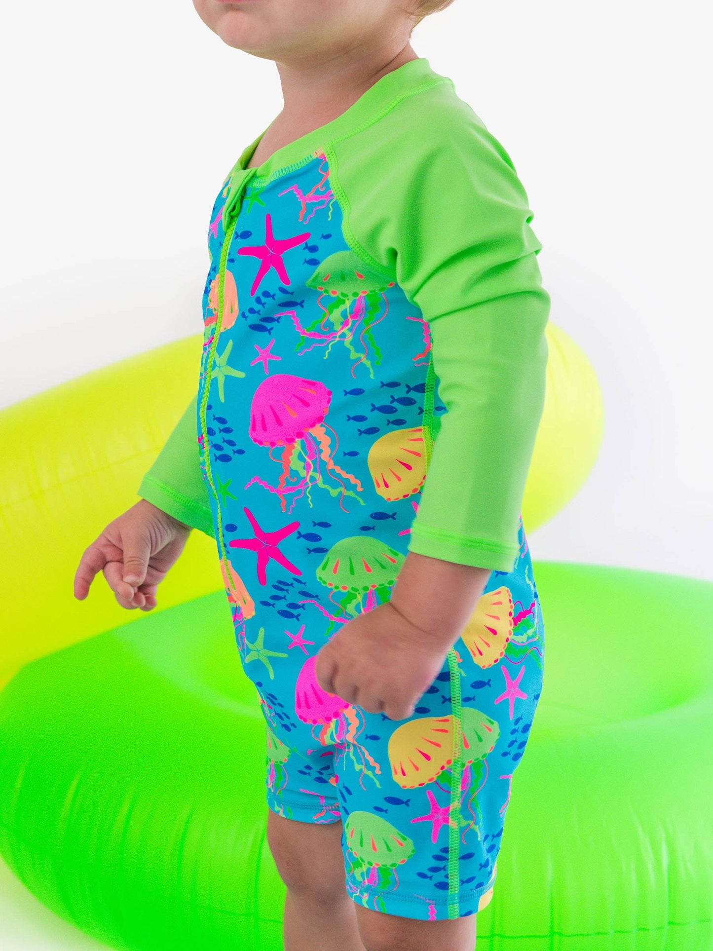 Baby Boys Neon Jelly Time Long Sleeve One Piece Rash Guard Swimsuit